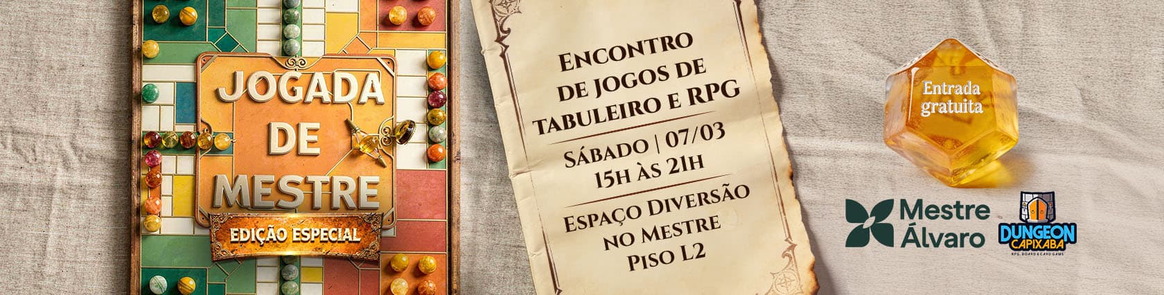Imagem de banner da novidade Jogada de Mestre (Encontro de Jogos de Tabuleiro)